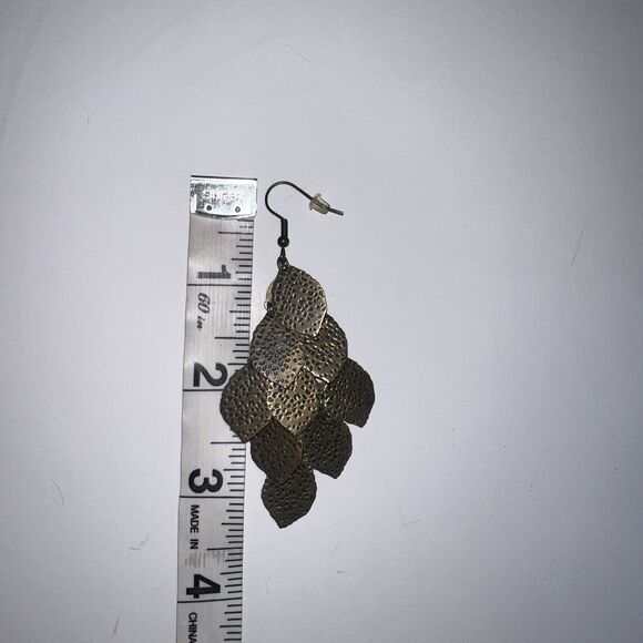 Earrings Brass Chandelier Boho Layered Earthy Leaf Hook Back Lightweight - Picture 6 of 7